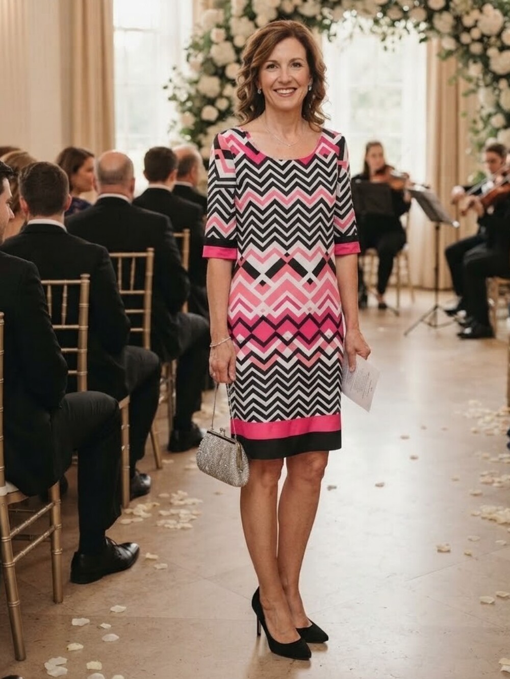 Maison Leleah Pink Chevron Shift Dress
